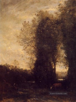  romantik - Eine Kuh und seine Keeper plein air Romantik Jean Baptiste Camille Corot